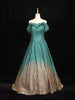 Dark Green Glitter Net Off-Shoulder Gown - Diadem