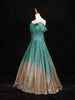 Dark Green Glitter Net Off-Shoulder Gown - Diadem