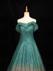 Dark Green Glitter Net Off-Shoulder Gown - Diadem