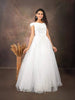 White Net Gown Embellished with Floral Thread Work Embroidery - Diadem