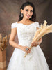 White Net Gown Embellished with Floral Thread Work Embroidery - Diadem