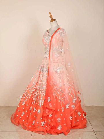 Orange Bridal Lehenga with Ombre Floral Stones Lace - Diadem