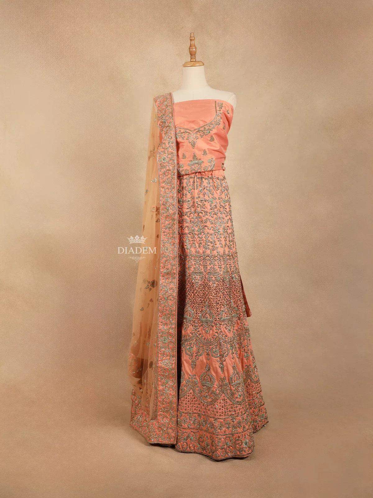 Peach Silk Embroidered Bridal Lehenga for Women - Diadem