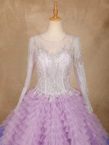 Purple Ruffled Sequins Net Ball Bridal Reception Gown - Diadem