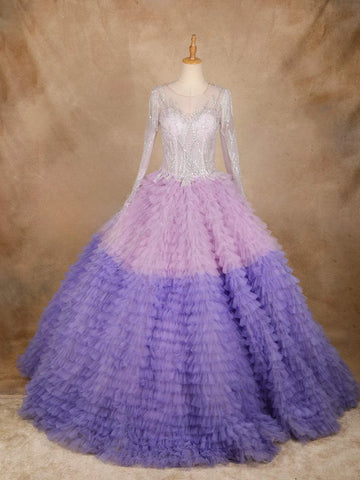 Purple Ruffled Sequins Net Ball Bridal Reception Gown - Diadem