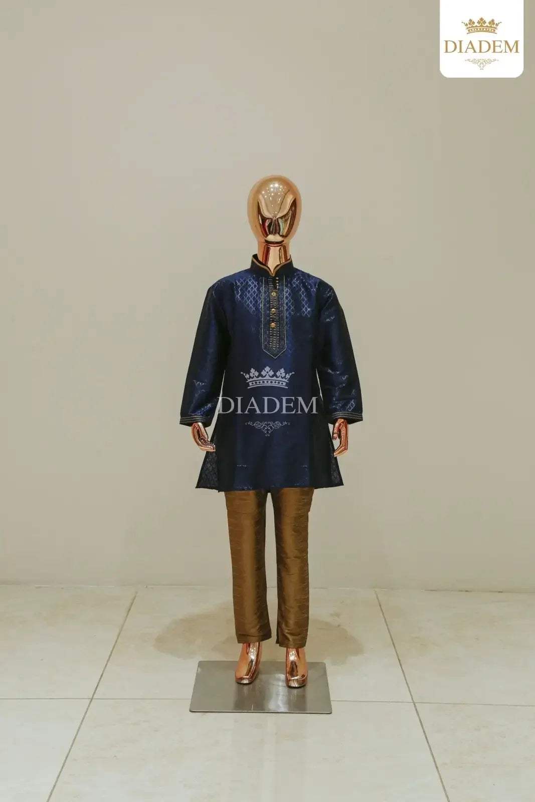 Navy Blue Full Sleeve Kurta With Pant - Diadem