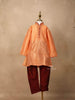 Orange Raw Silk Kurta Set with Contrast Maroon Pant - Diadem