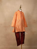 Orange Raw Silk Kurta Set with Contrast Maroon Pant - Diadem