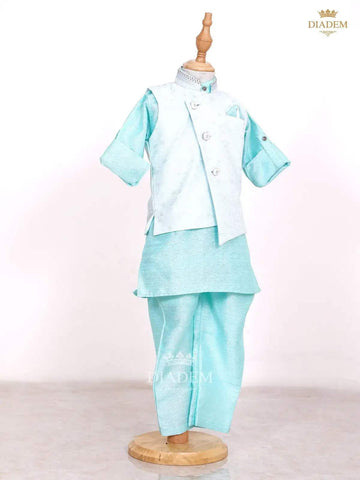 Sky Blue Kurta Set with Waistcoat - Diadem