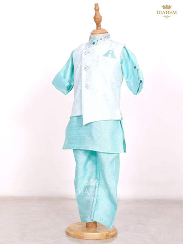 Sky Blue Kurta Set with Waistcoat - Diadem