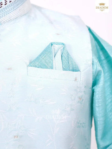 Sky Blue Kurta Set with Waistcoat - Diadem