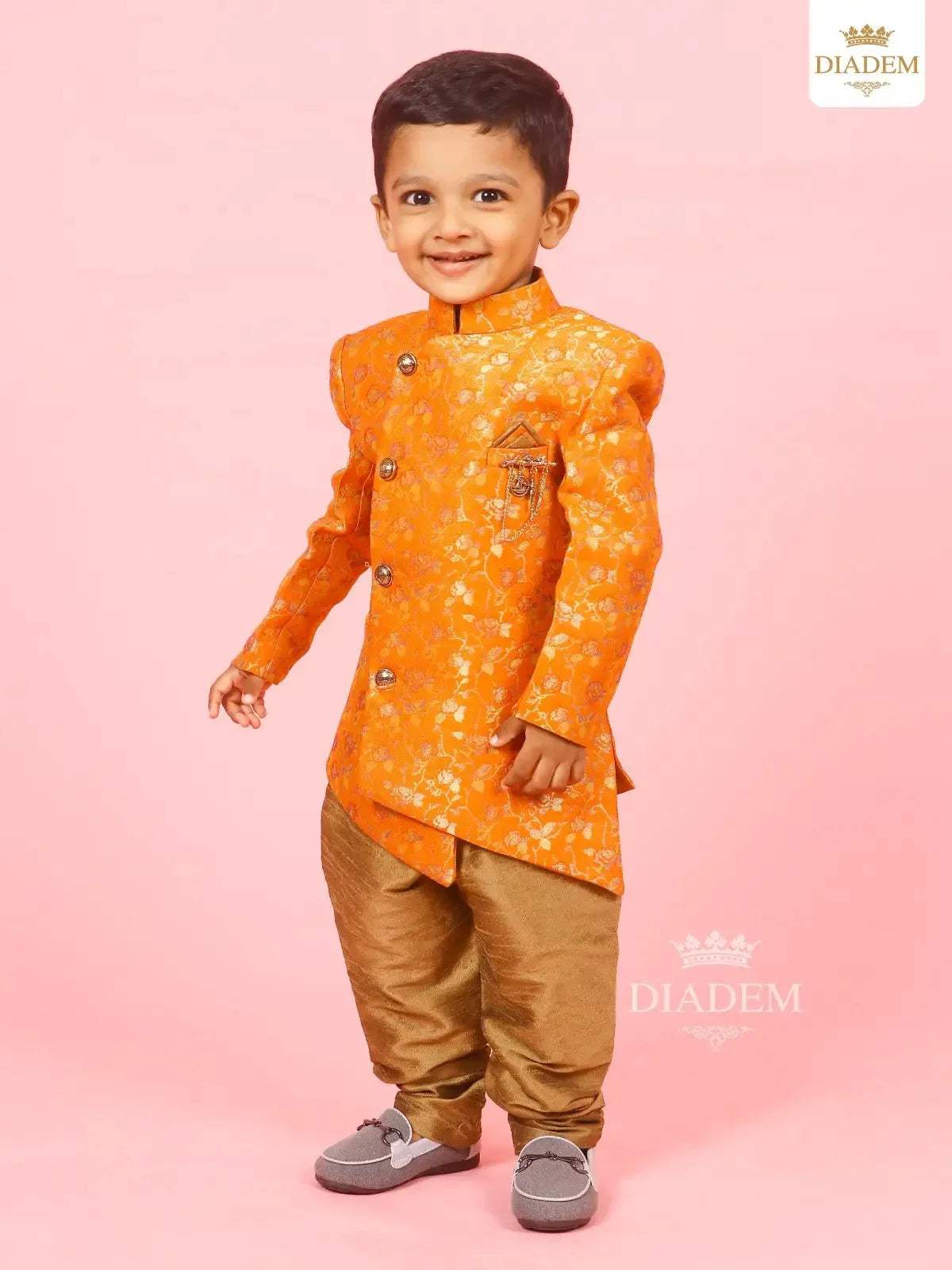 Fanta Orange Indo Western Adorned in Jal Design Zari Sherwani Set - Diadem