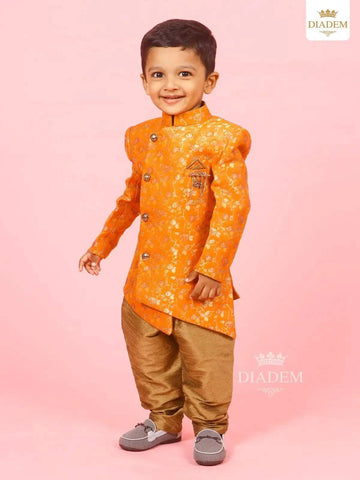 Fanta Orange Indo Western Adorned in Jal Design Zari Sherwani Set - Diadem