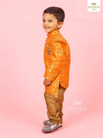 Fanta Orange Indo Western Adorned in Jal Design Zari Sherwani Set - Diadem