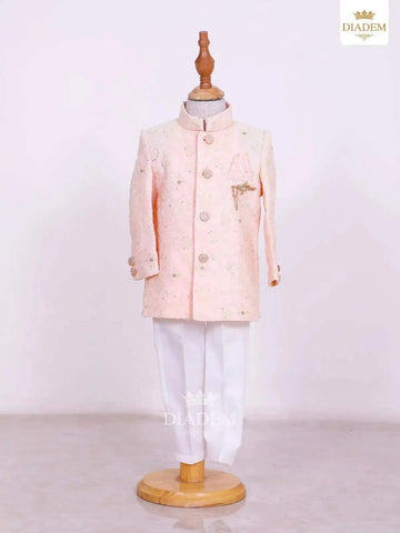 Baby Pink Jodhpuri Pattern Sherwani Embossed in Design - Diadem