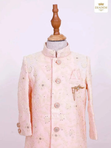 Baby Pink Jodhpuri Pattern Sherwani Embossed in Design - Diadem