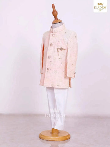 Baby Pink Jodhpuri Pattern Sherwani Embossed in Design - Diadem