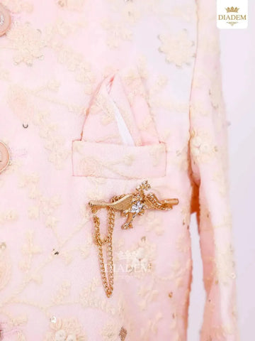 Baby Pink Jodhpuri Pattern Sherwani Embossed in Design - Diadem