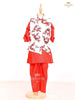 Scarlet Red Kurta Set with Floral Printed Waistcoat - Diadem