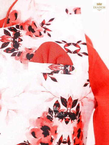 Scarlet Red Kurta Set with Floral Printed Waistcoat - Diadem