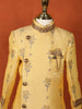 Sandal Raw Silk Indo-Western Sherwani Suit Paired with Matching Brooch - Diadem