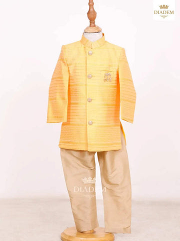Golden Glow Indo Western Sherwani With Embossed Design - Diadem