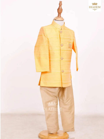 Golden Glow Indo Western Sherwani With Embossed Design - Diadem
