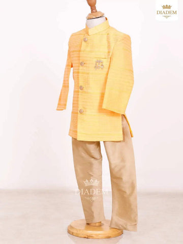Golden Glow Indo Western Sherwani With Embossed Design - Diadem