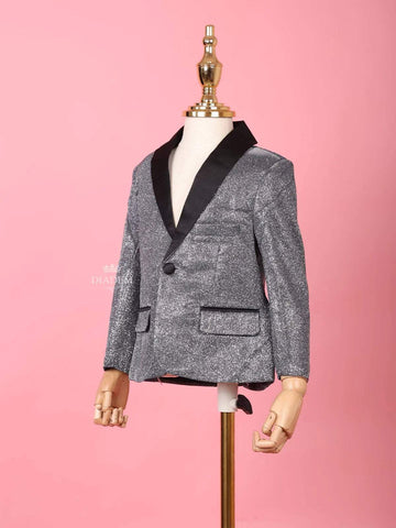 Silver Shimmer Tuxedo Full Sleeve Blazer for Boys - Diadem