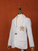 White Cotton Full Sleeve Blazer with Blue Stripes for Boys - Diadem