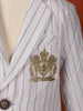 White Cotton Full Sleeve Blazer with Blue Stripes for Boys - Diadem