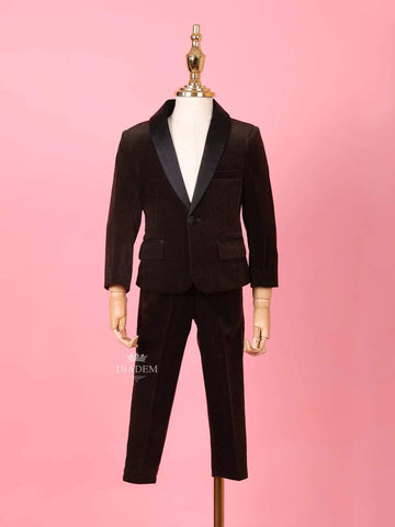 Dark Brown Velvet Tuxedo Coat and Suit for Boys - Diadem