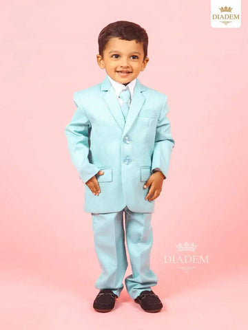 Sky Blue Blazer Jacket And Trouser Set with Tie - Diadem