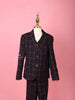 Black Cotton Blend Striped Pattern Coat and Suit for Boys - Diadem