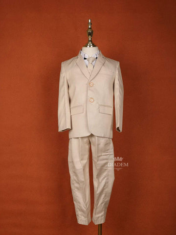 Cream Cotton Blend Coat Suit Paired with Matching Tie Set - Diadem