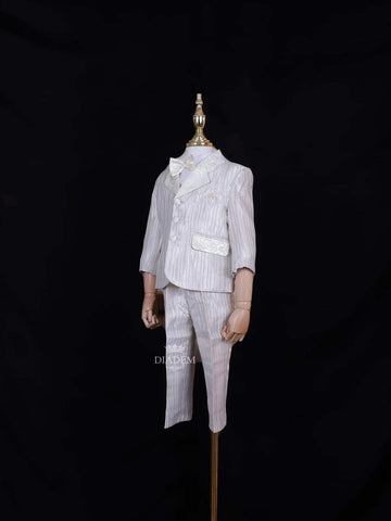 Ivory Silk Blend Striped Suit Coat for Boys with Attached Bow - Diadem