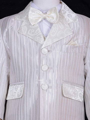 Ivory Silk Blend Striped Suit Coat for Boys with Attached Bow - Diadem