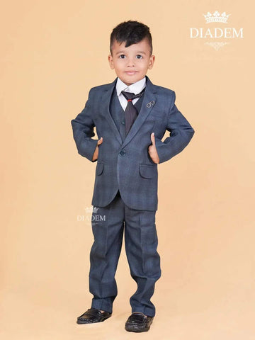 Dusk Blue Window Pane Checks Coat Suit with Tie - Diadem