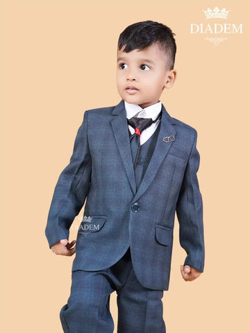 Dusk Blue Window Pane Checks Coat Suit with Tie - Diadem
