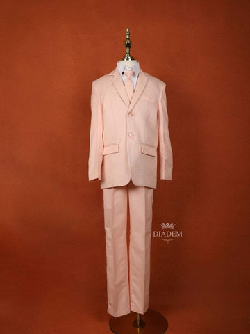 Light Peach Cotton Blend Coat Suit with Matching Tie Set - Diadem