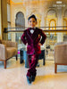 Red Wine Velvet Coat & Suit set with Bow and Brooch - Diadem