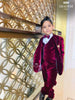 Red Wine Velvet Coat & Suit set with Bow and Brooch - Diadem