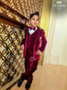 Red Wine Velvet Coat & Suit set with Bow and Brooch - Diadem