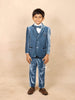 Teal Blue Velvet Coat Suit paired with Bow and Brooch - Diadem