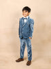 Teal Blue Velvet Coat Suit paired with Bow and Brooch - Diadem