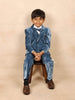Teal Blue Velvet Coat Suit paired with Bow and Brooch - Diadem