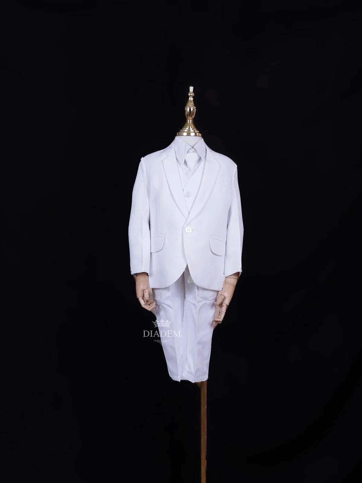 White Cotton Blend Suit Coat with Matching Tie for Boys - Diadem