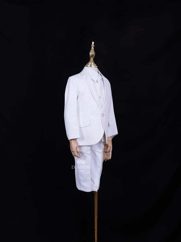 White Cotton Blend Suit Coat with Matching Tie for Boys - Diadem