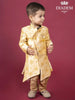 Gold Indo Western Sherwani Adorned in Brocades with Brooch - Diadem