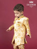 Gold Indo Western Sherwani Adorned in Brocades with Brooch - Diadem